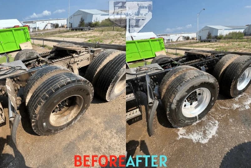 Strongsville Power Washing team cleaning commercial fleet vehicles in Strongsville