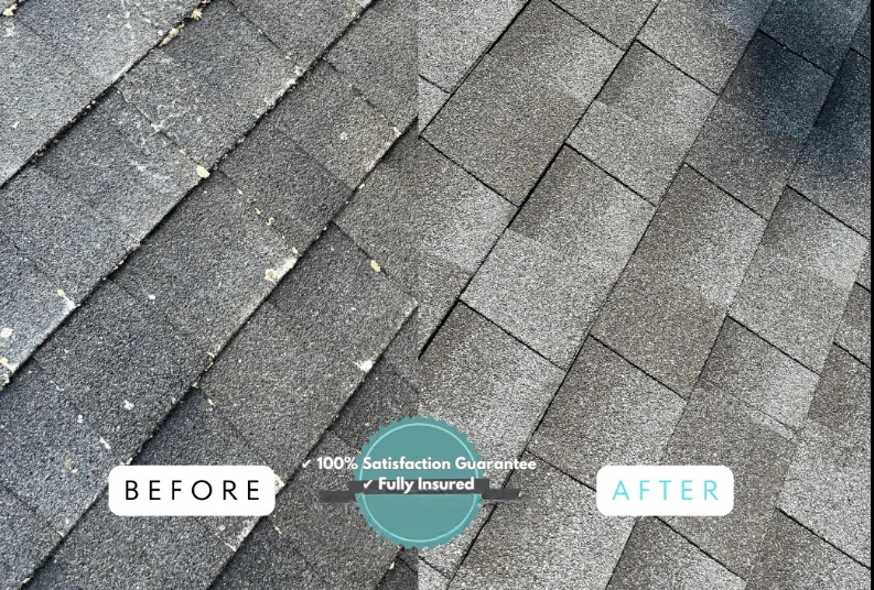 Strongsville Power Washing team performing soft wash roof cleaning on Strongsville home