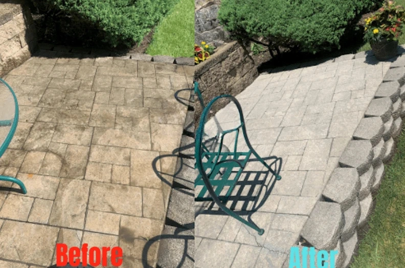 Before and after results of surface cleaning by Strongsville Power Washing in Strongsville