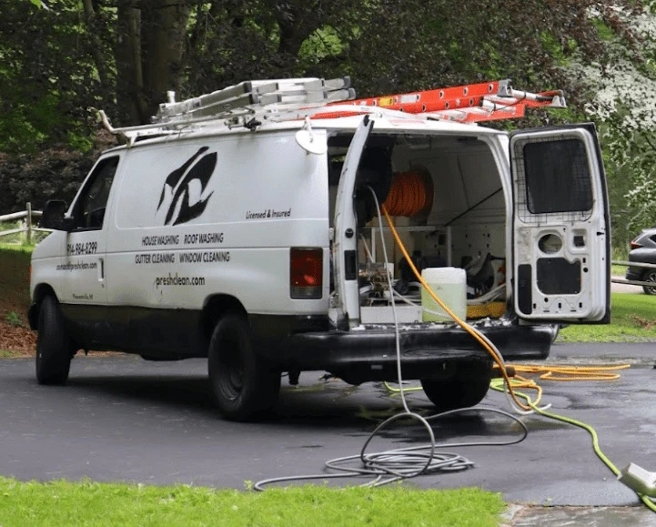 Strongsville Power Washing professionals cleaning commercial fleet in Strongsville